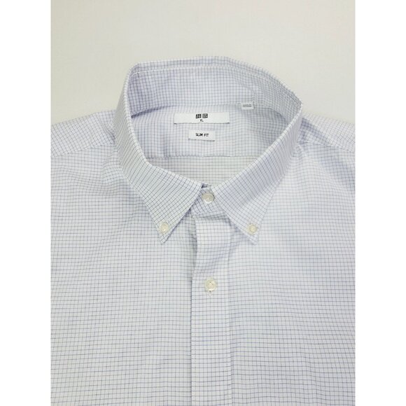 Uniqlo Slim Fit Size XL Mens White Blue Pin Stripe Button Down Long Sleeve Shirt - Picture 1 of 10